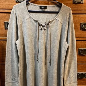 Spense knits XXL grey lace-up L/S jersey knit top